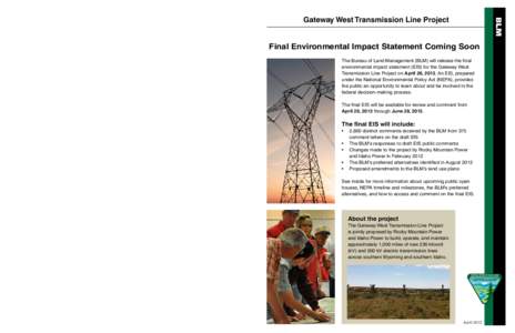 Gateway West Transmission Line Project  Gateway West final EIS now available BLM