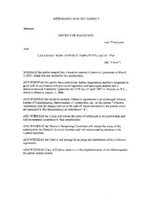 MEMORANDUM OF SETTLEMENT  Between: DISTRICT OF MACKENZIE (the 