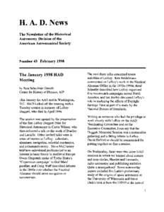 HaA. D. News The Newsletter of the Historical Astronomy Division of the American Astronomical Society  Number 43 February 1998