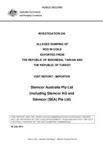 Dumping / Export / OneSteel / Proprietary company / Business / International trade / Stemcor