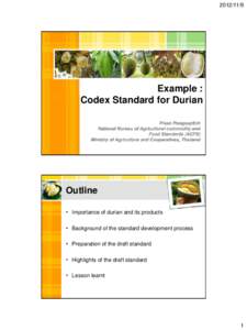 [removed]Example : Codex Standard for Durian Pisan Pongsapitch National Bureau of Agricultural commodity and