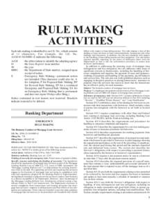 RULE MAKING ACTIVITIES Each rule making is identified by an I.D. No., which consists of 13 characters. For example, the I.D. No. AAM[removed]E indicates the following: