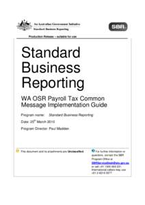 SBR WA Payroll Tax (March 2010 Release) Message Implementation Guide