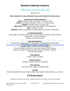 Sarasota Catering Company - Business Lunch Special