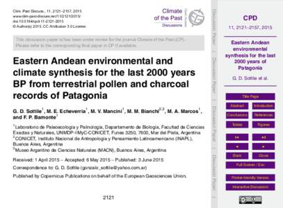 Discussion Paper  Clim. Past Discuss., 11, 2121–2157, 2015 www.clim-past-discuss.netdoi:cpd © Author(sCC Attribution 3.0 License.