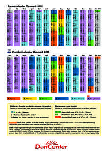 Sæsonkalender Danmark 2015 Jan. To Fr Lø Sø