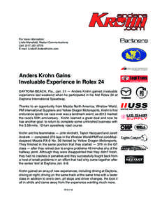 Sports cars / 24 Hours of Daytona / Mazda / John Andretti / Krohn / Rolex Sports Car Series / Star Mazda Championship / Transport / Private transport / Auto racing