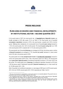 Press Release: Euro area economic and financial developments by institutional sector - second quarter 2013