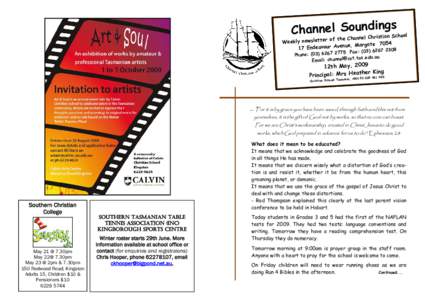 ings Channel SChoanunenl d Christian School of the Weekly newsletter