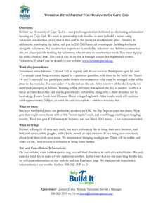 WORKING WITH HABITAT FOR HUMANITY OF CAPE COD  Overview: Habitat for Humanity of Cape Cod is a non-profit organization dedicated to eliminating substandard housing on Cape Cod. We work in partnership with families in nee