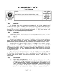 FLORIDA HIGHWAY PATROL POLICY MANUAL SUBJECT POLICY NUMBER