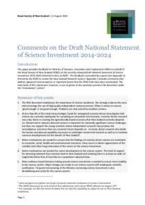 Royal Society of New Zealand | 22 AugustComments on the Draft National Statement of Science InvestmentIntroduction This paper provides feedback for Ministry of Business, Innovation and Employment (MBIE)