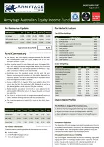 MONTHLY REPORT August 2014 ESTArmytage Australian Equity Income Fund Performance Update