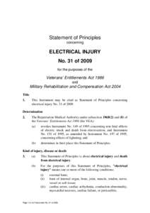 Statement of Principles concerning ELECTRICAL INJURY No. 31 of 2009 for the purposes of the