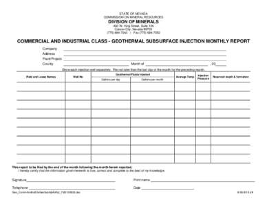 STATE OF NEVADA COMMISSION ON MINERAL RESOURCES DIVISION OF MINERALS 400 W. King Street, Suite 106 Carson City, Nevada 89703