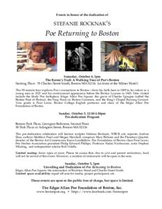Events in honor of the dedication of  STEFANIE ROCKNAK’S Poe Returning to Boston