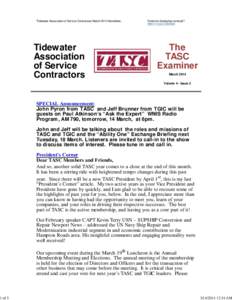 Tidewater Association of Service Contractors March 2014 Newsletter..  Tidewater