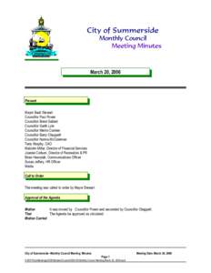 City of Summerside Monthly Council Meeting Minutes March 20, 2006