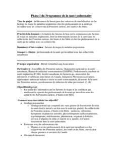 Phase I du Programme de la santé pulmonaire Titre du projet : établissement du besoin pour des initiatives de sensibilisation sur les facteurs de risque de maladies respiratoires chez les professionnels de la santé qu