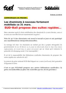 Fédération des syndicats de travailleurs du rail Solidaires, Unitaires et Démocratiques St Denis, leCOMMUNIQUE DE PRESSE :