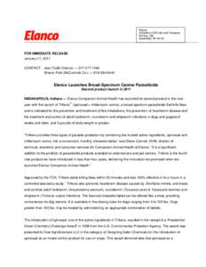 Elanco A division of Eli Lilly and Company PO Box 708 Greenfield, INFOR IMMEDIATE RELEASE