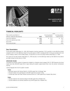 FIRST QUARTER REPORT MARCH 31, 2005 FINANCIAL HIGHLIGHTS 2004 Three months ended March 31