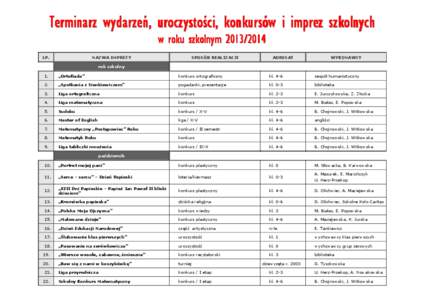 Terminarz wydarzeń, uroczystości, konkursów i imprez szkolnych w roku szkolnym[removed]LP.