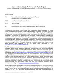 Vermont Mental Health Performance Indicator Project DDMHS, Weeks Building, 103 South Main Street, Waterbury, VT[removed][removed]MEMORANDUM TO: