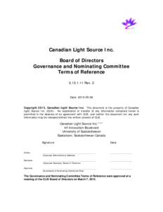 Canadian Light Source Inc. Board of Directors Governance and Nominating Committee Terms of Reference[removed]Rev. 2