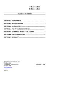 T-Extender E-Extender TABLE OF CONTENTS SECTION 1 - DESCRIPTION .......................................................................... 2 SECTION 2 - SPECIFICATIONS ....................................................