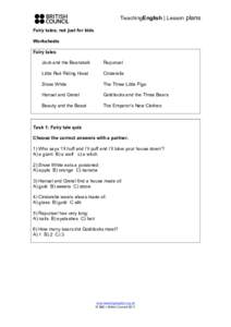 TeachingEnglish | Lesson plans Fairy tales; not just for kids Worksheets Fairy tales Jack and the Beanstalk