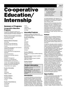 First page  Co-operative Education/ Internship Summary of Programs