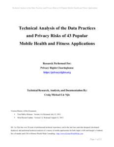 Technical Analysis of the Data Practices and Privacy Risks of 43 Popular Mobile Health and Fitness Applications  Technical Analysis of the Data Practices and Privacy Risks of 43 Popular Mobile Health and Fitness Applicat