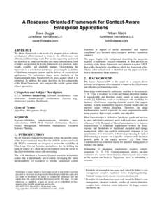 A Resource Oriented Framework for Context-Aware Enterprise Applications Dave Duggal William Malyk