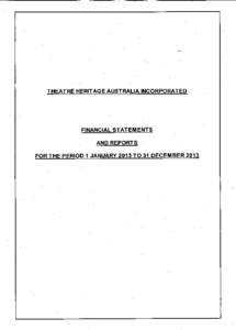 THEATRE HERITAGE AUSTRALIA  INCORPORATED FINANCIAL STATEMENTS AND REPORTS