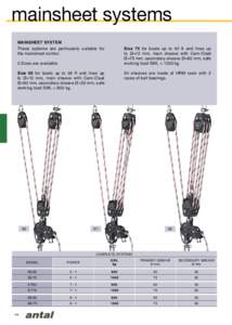 mainsheet systems MAINSHEET SYSTEM Size 75 for boats up to 40 ft and lines up to Ø=12 mm, main sheave with Cam-Cleat Ø=75 mm, secondary sheave Ø=60 mm, safe working load SWL = 1000 kg.