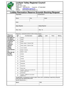 Laidley Rec Grounds Booking Request Form