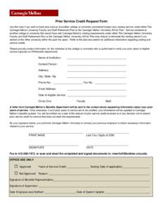 Prior Service Credit Request form - to be completed by Employees