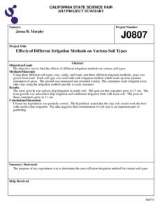 CALIFORNIA STATE SCIENCE FAIR 2013 PROJECT SUMMARY Name(s)  Jenna R. Murphy