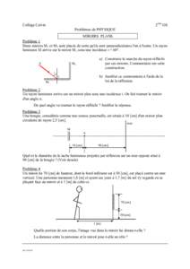 2ème OS  Collège Calvin Problèmes de PHYSIQUE MIROIRS PLANS