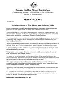 Reducing reliance on River Murray water in Murray Bridge - media release 10 June 2014