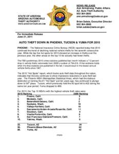 NEWS RELEASE Ann Armstrong, Public Affairs AZ. Auto Theft Authority[removed]removed]