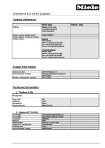 Checklist for EDI link for Suppliers Contact Information Miele data Address  Miele & Cie. KG