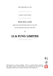 THE COMPANIES ACT 1981 ________________________ Company Limited by Shares ________________________  NEW BYE-LAWS