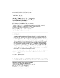 Quarterly Journal of Political Science, 2007, 2: 277–286  Research Note Party Inﬂuence in Congress and the Economy∗