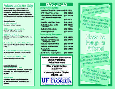 Where to Go for Help Students who have experienced sexual violence have many options and services available to them both on and off campus. Below are descriptions of such resources (See the following page for contact pho