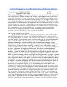 Southern Campaign American Revolution Pension Statements & Rosters Pension application of Elijah Biddle R824 fn17NC Transcribed by Will Graves[removed]Methodology: Spelling, punctuation and/or grammar have been correcte