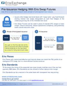 Pre-Issuance Hedging With Eris Swap Futures Use Eris to lock benchmark rates ahead of anticipated new issues • Issuers often hedge new bond deals with “swap locks”, pay-fixed forward starting interest rate swaps de