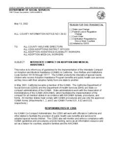 STATE OF CALIFORNIA - HEALTH AND HUMAN SERVICES AGENCY  GRAY DAVIS, Governor DEPARTMENT OF SOCIAL SERVICES 744 P Street, Sacramento, California 95814