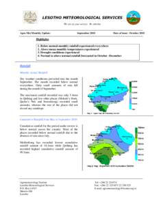 LESOTHO METEOROLOGICAL SERVICES We are at your service. Re sebelise Agro-Met Monthly Update:  September 2010